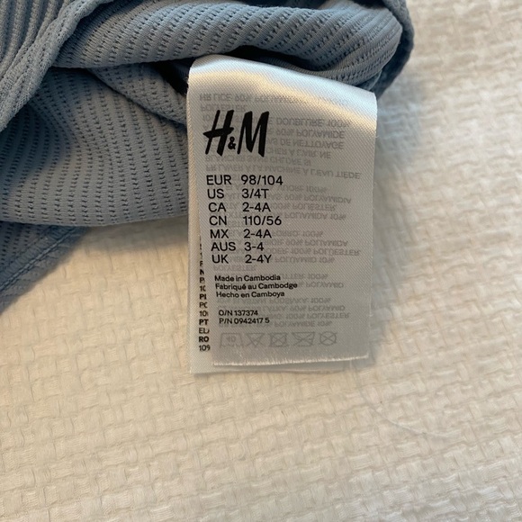 H&M 4T Ruffled Blue Ribbed Swimsuit - Picture 2 of 2